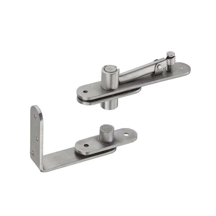 Stainless steel pivot hinge for swinging doors with bidirectional 150-degree movement and 176 lb max load capacity