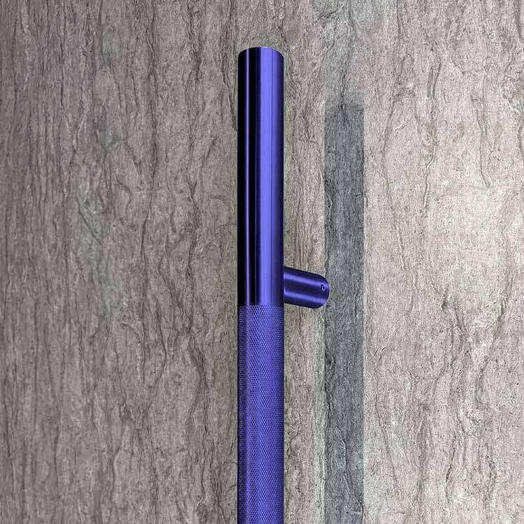 50-inch blue finished knurled ladder pull handle made of 304 stainless steel with 1-1/4 inch diameter and modern textured grip