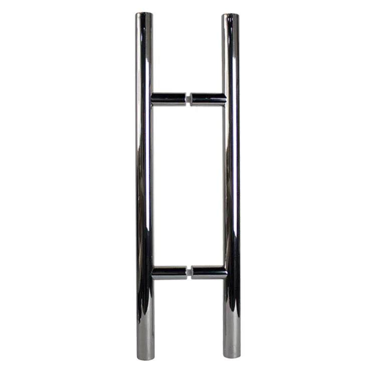 Polished 304 stainless steel ladder pull handle back-to-back design with two mid-posts for wood doors
