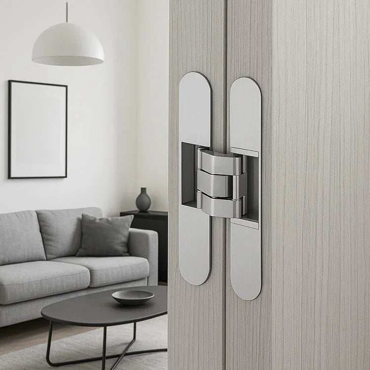 3 Way Adjustable Concealed Hinge on wooden door in modern living room setting