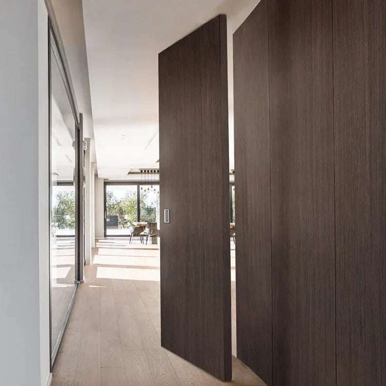 modern wooden door with flush pivot hinge stainless steel for smooth 360 degree movement in contemporary interior