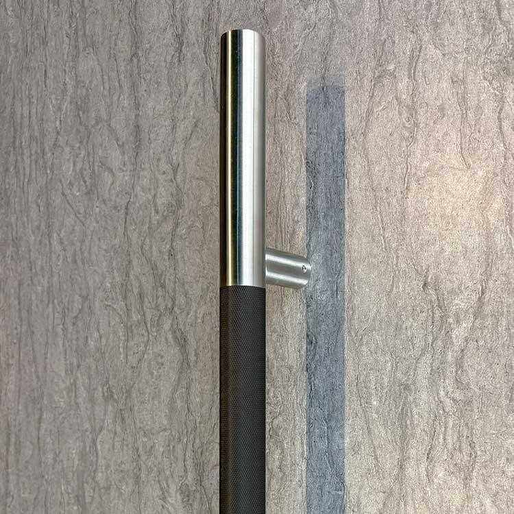 50-inch satin and black knurled ladder pull handle made of 304 stainless steel with modern texture