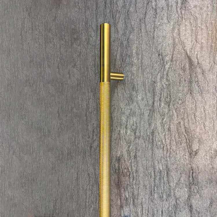 50 inch knurled satin brass ladder pull handle made of 304 stainless steel with modern textured grip and back-to-back design