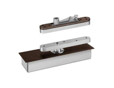 Heavy duty door pivot stainless steel satin finish model JK05500 supporting up to 1100 lbs with 360-degree movement and adjustable fitting