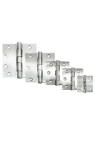 Set of 304 stainless steel full mortise plain bearing butt hinges in sizes 2" to 4" with fixed bolt and wood screws included.