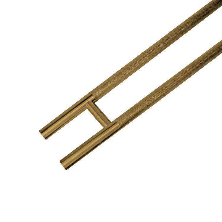50-inch knurled satin brass ladder pull handle made of 304 stainless steel with modern texture and back-to-back design