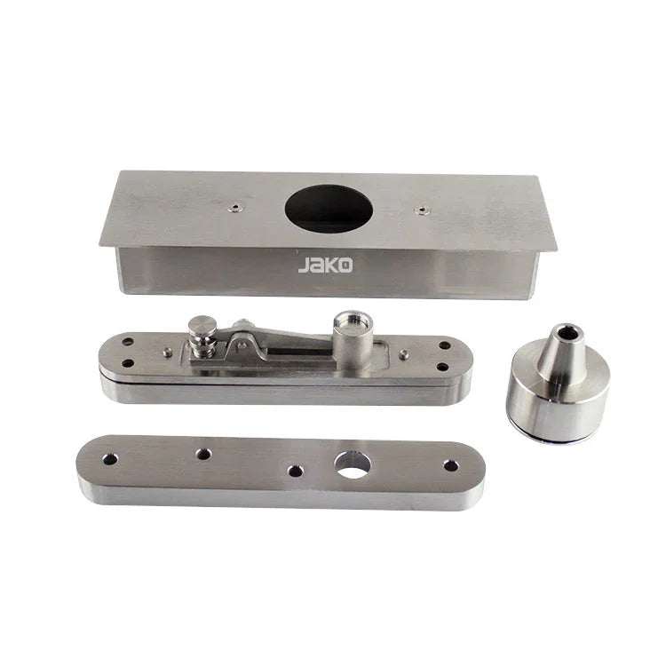 Heavy duty stainless steel door pivot set for doors up to 1100 lbs with 360-degree movement and satin finish