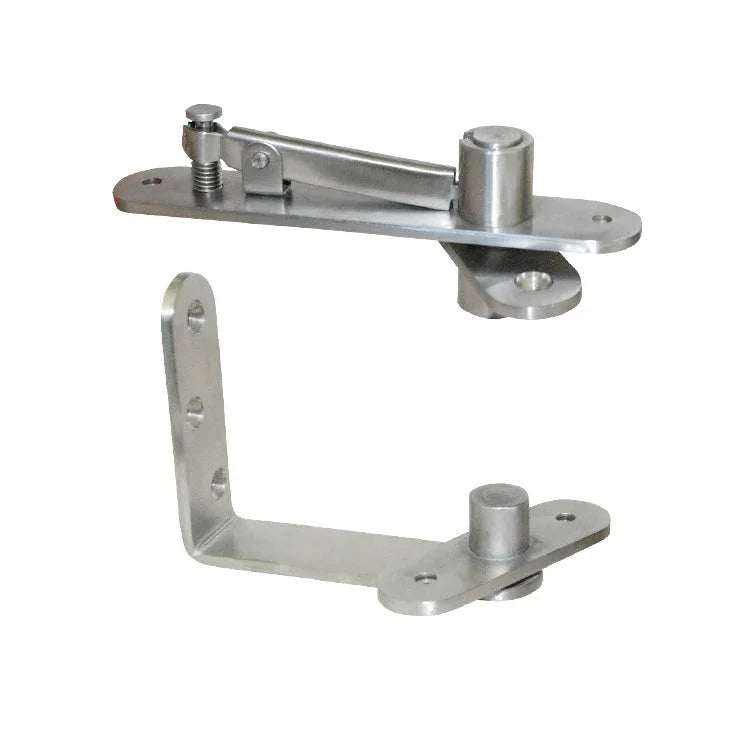 Stainless steel pivot hinge for swinging doors with 150-degree movement and 176 lb load capacity