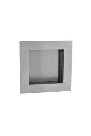 Stainless steel pocket door handle model WFH113 with black plastic inset and cut out screws